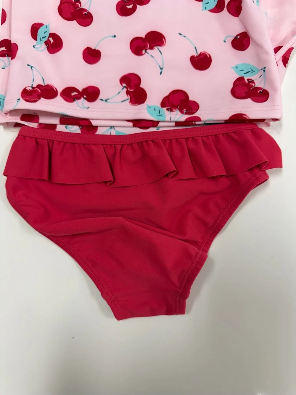 Kids Long Sleeve Cherry Rash Guard 3 Piece Bikini Set - Pink 2T